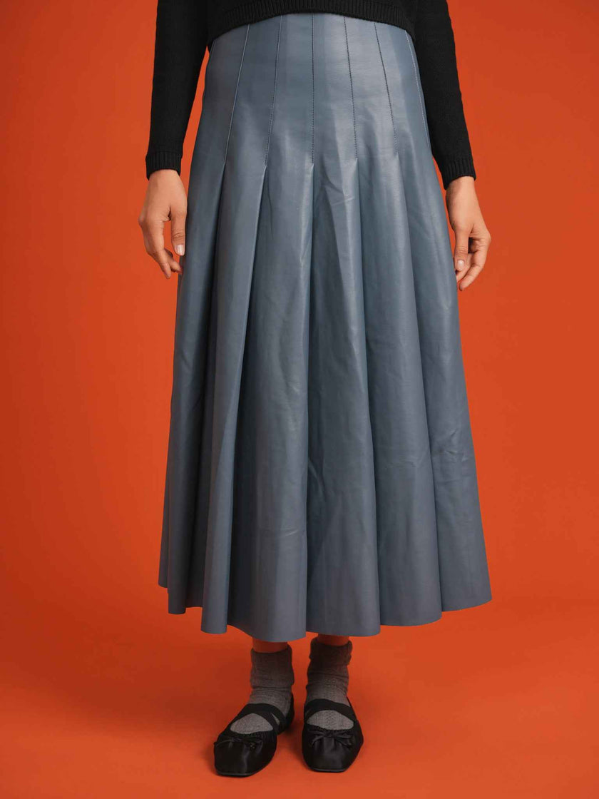 Leather Pleated Midi Skirt