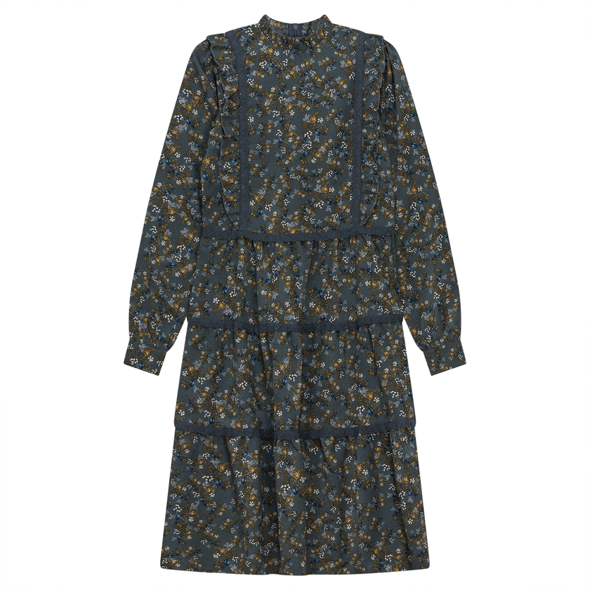 Floral Print Lace Trim Dress