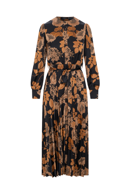 Printed Satin Accordian Pleated Dress