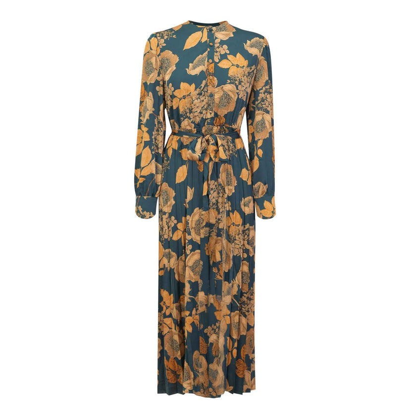 Printed Satin Accordian Pleated Dress