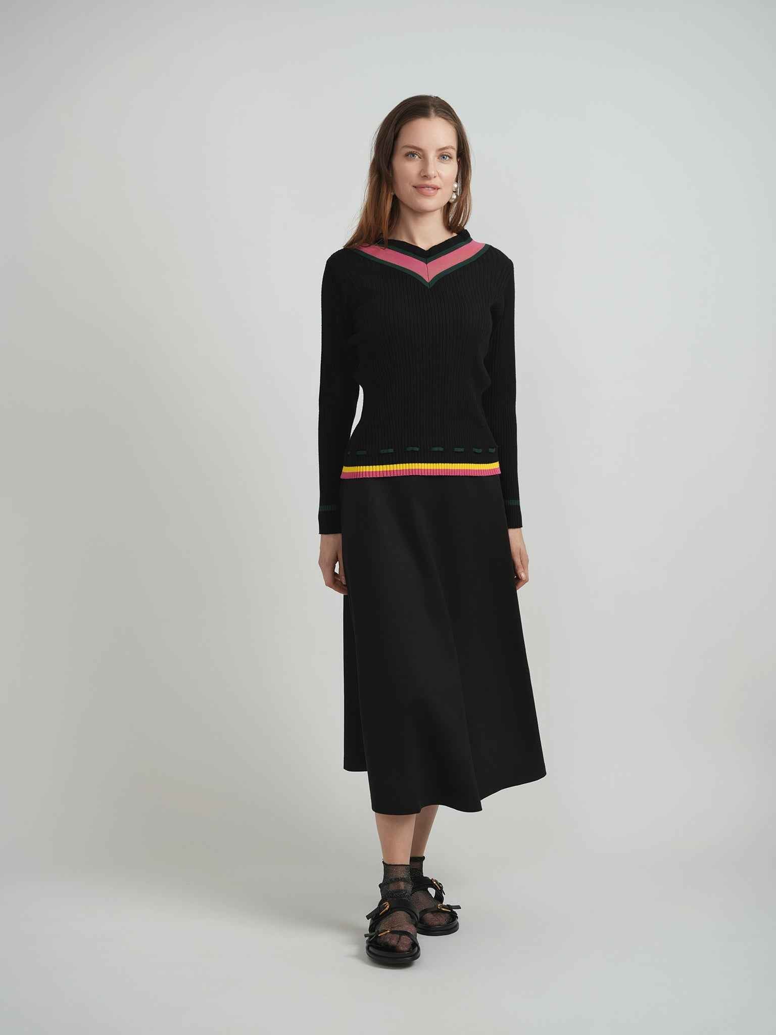 Contrast Paper Bag V Sweater