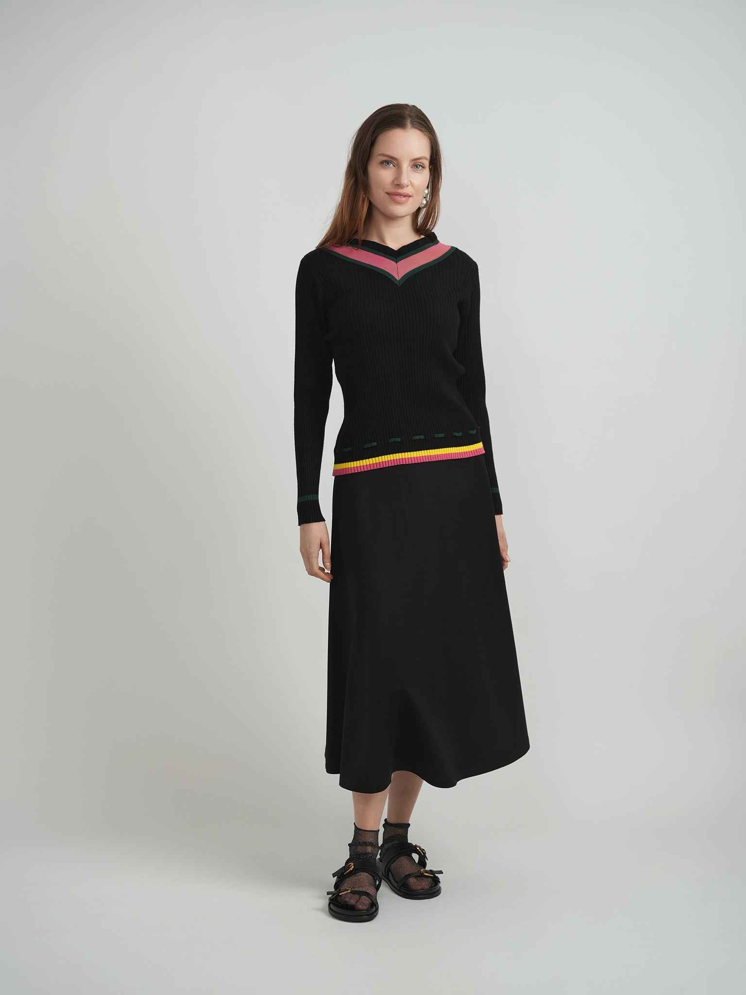 Contrast Paper Bag V Sweater