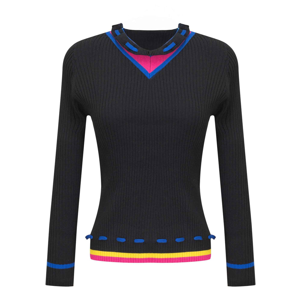 Contrast Paper Bag V Sweater