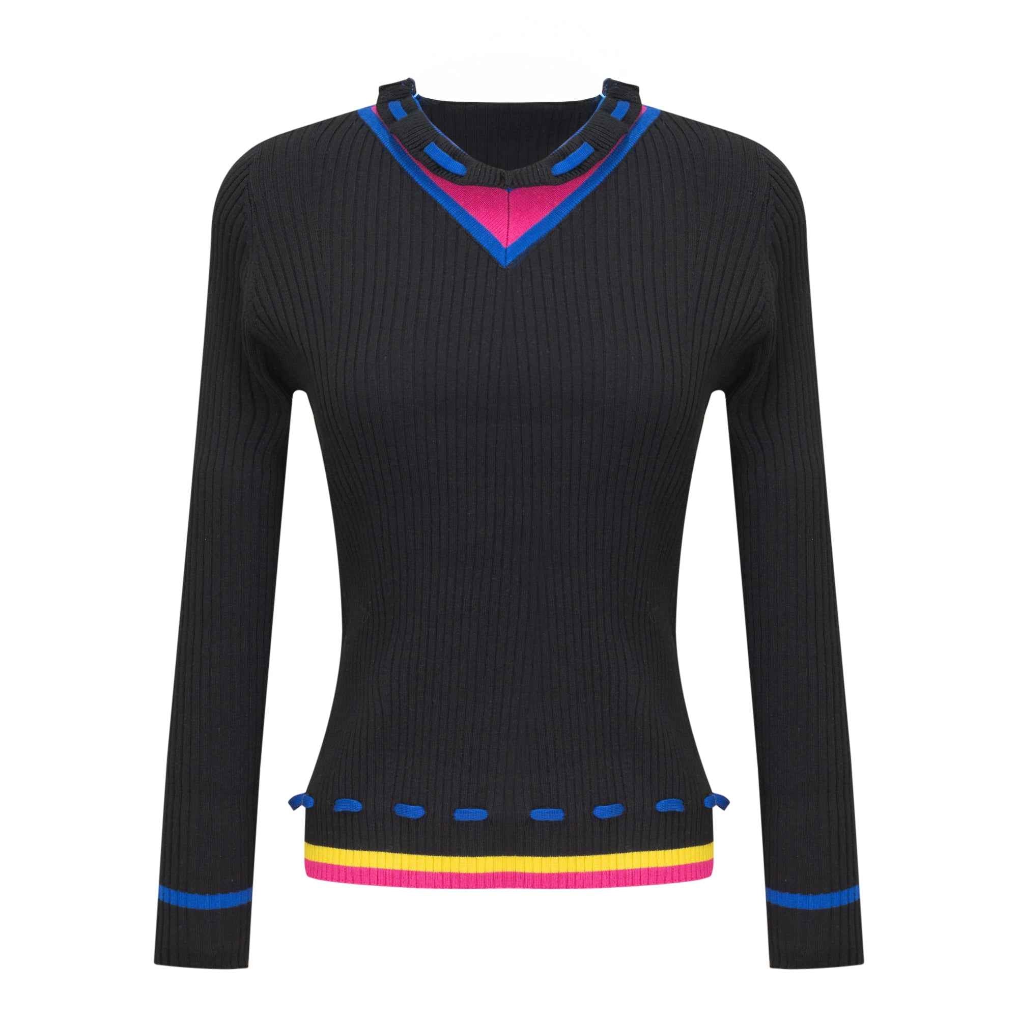 Contrast Paper Bag V Sweater