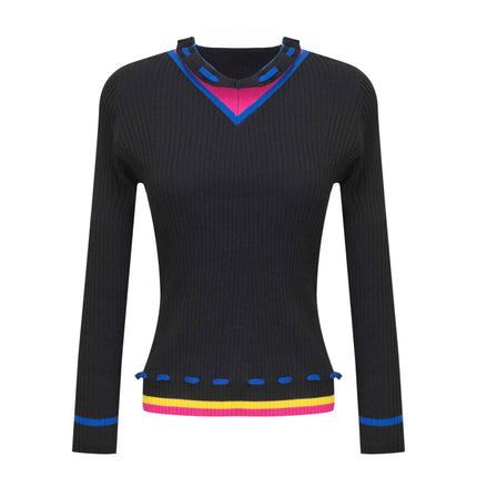 Contrast Paper Bag V Sweater