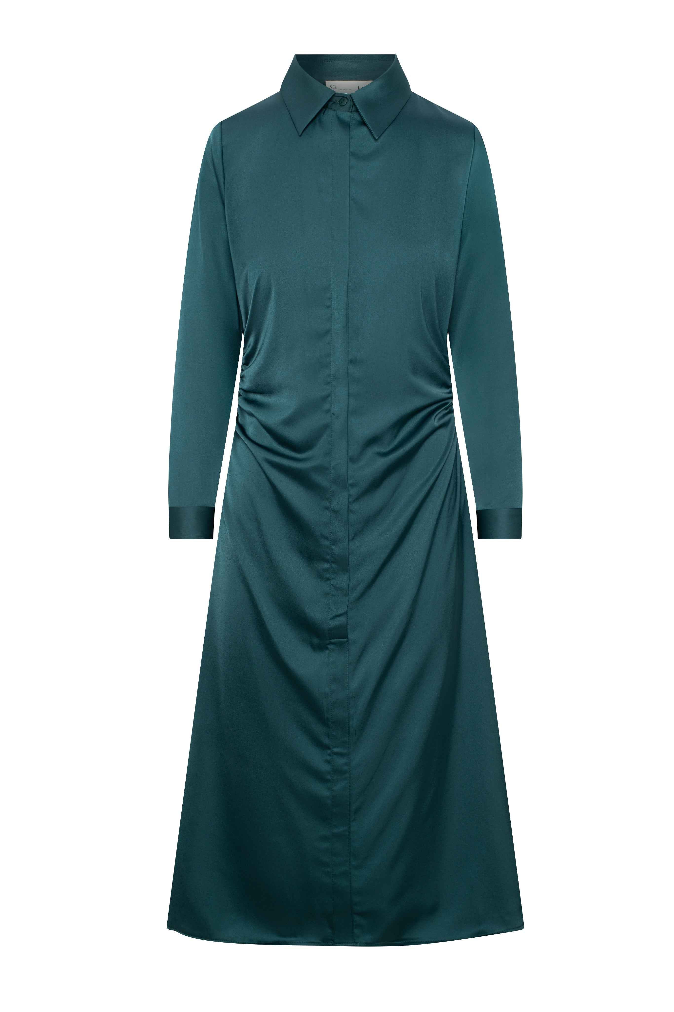 Satin Side Gathered Shirt Dress