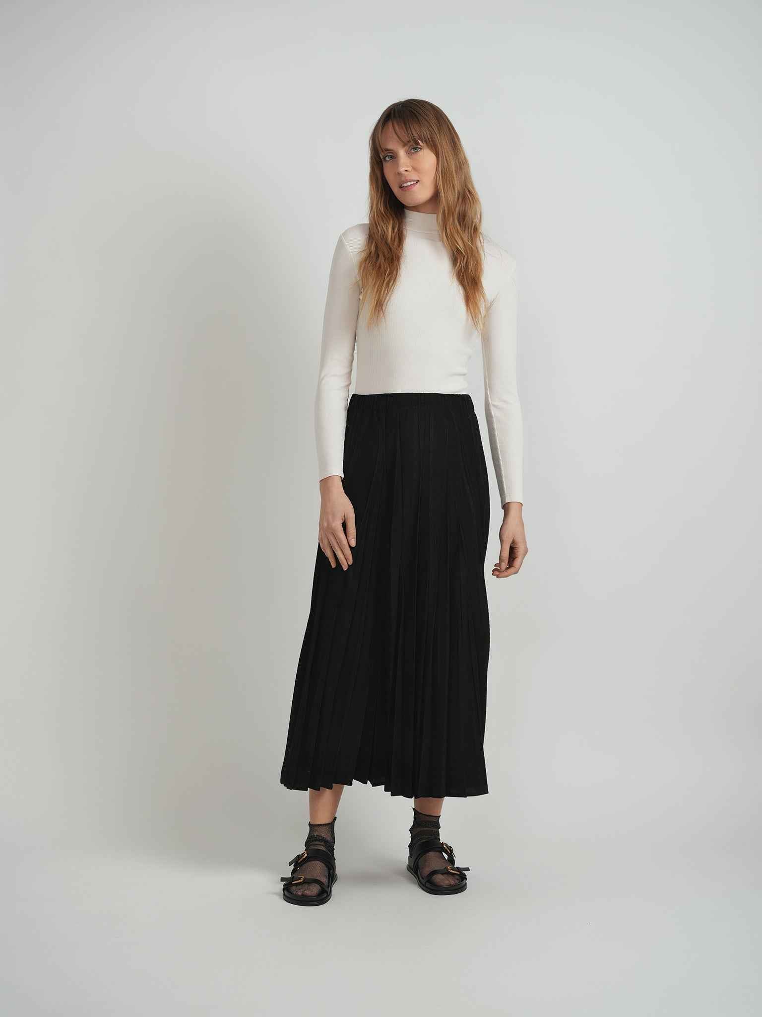 Midi Corduroy Burst Pleated Skirt