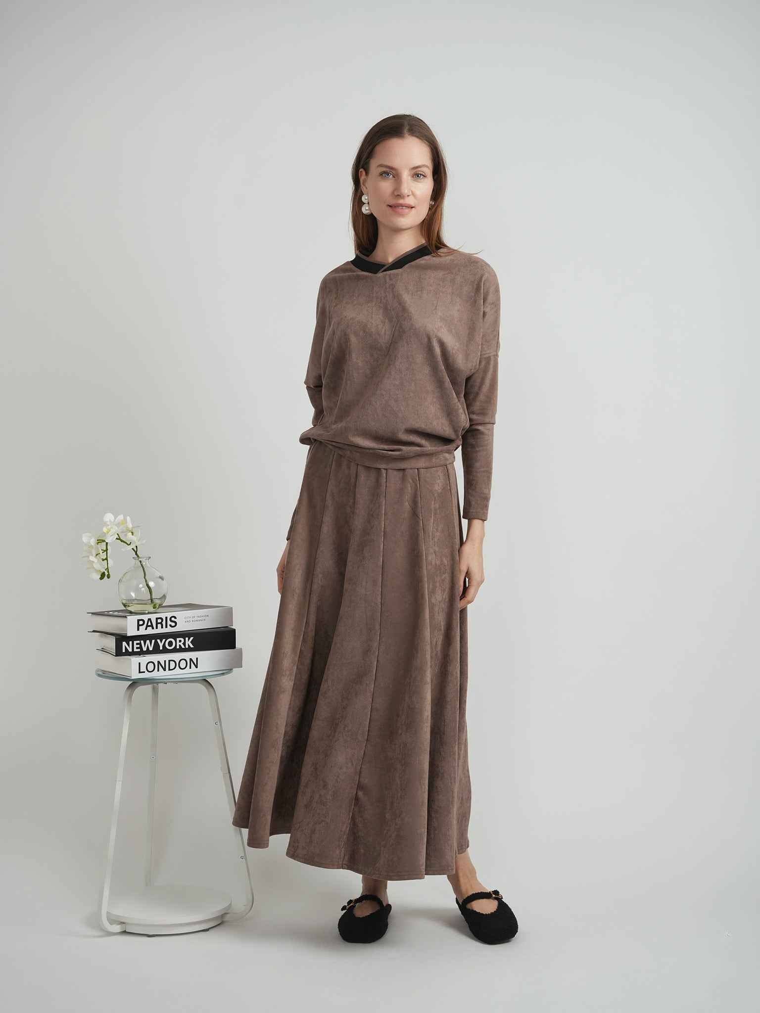 Suede Paneled Skirt