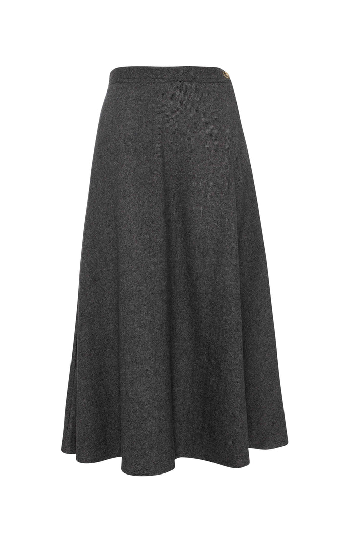 Wool Button Side Midi Skirt