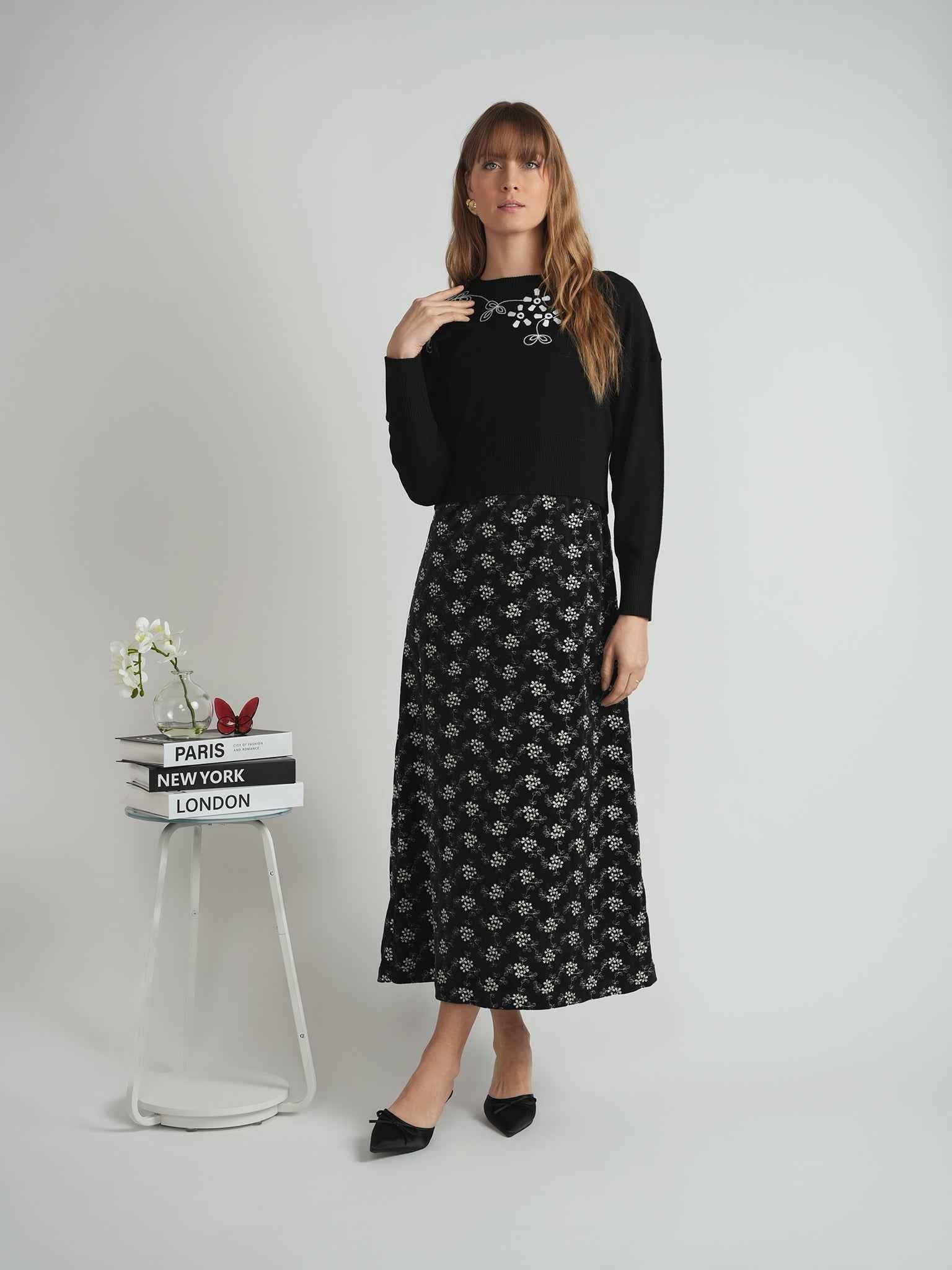 Velvet Embroidered Midi Jumper