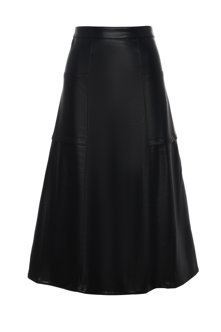 Leather Paneled Midi Skirt