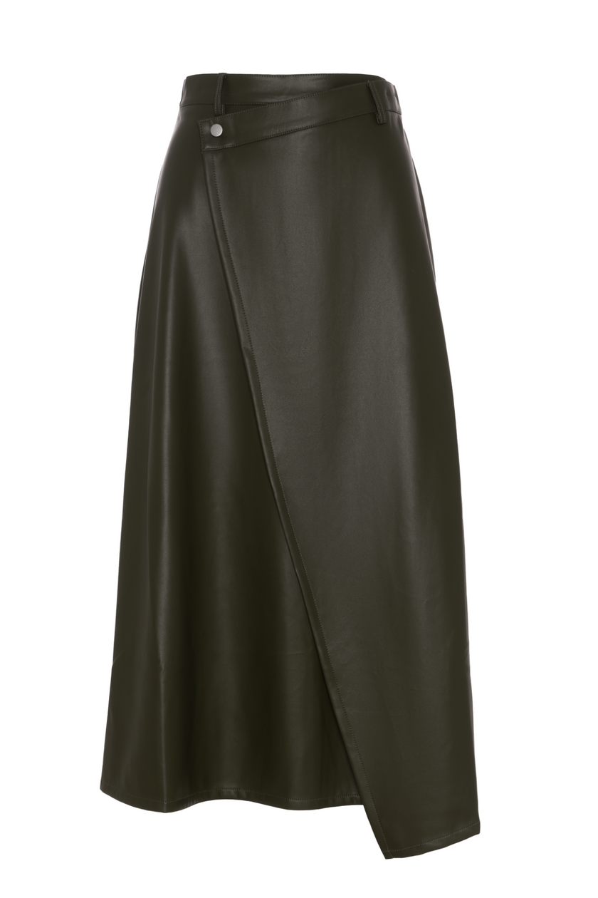 Leather Wrap Midi Skirt