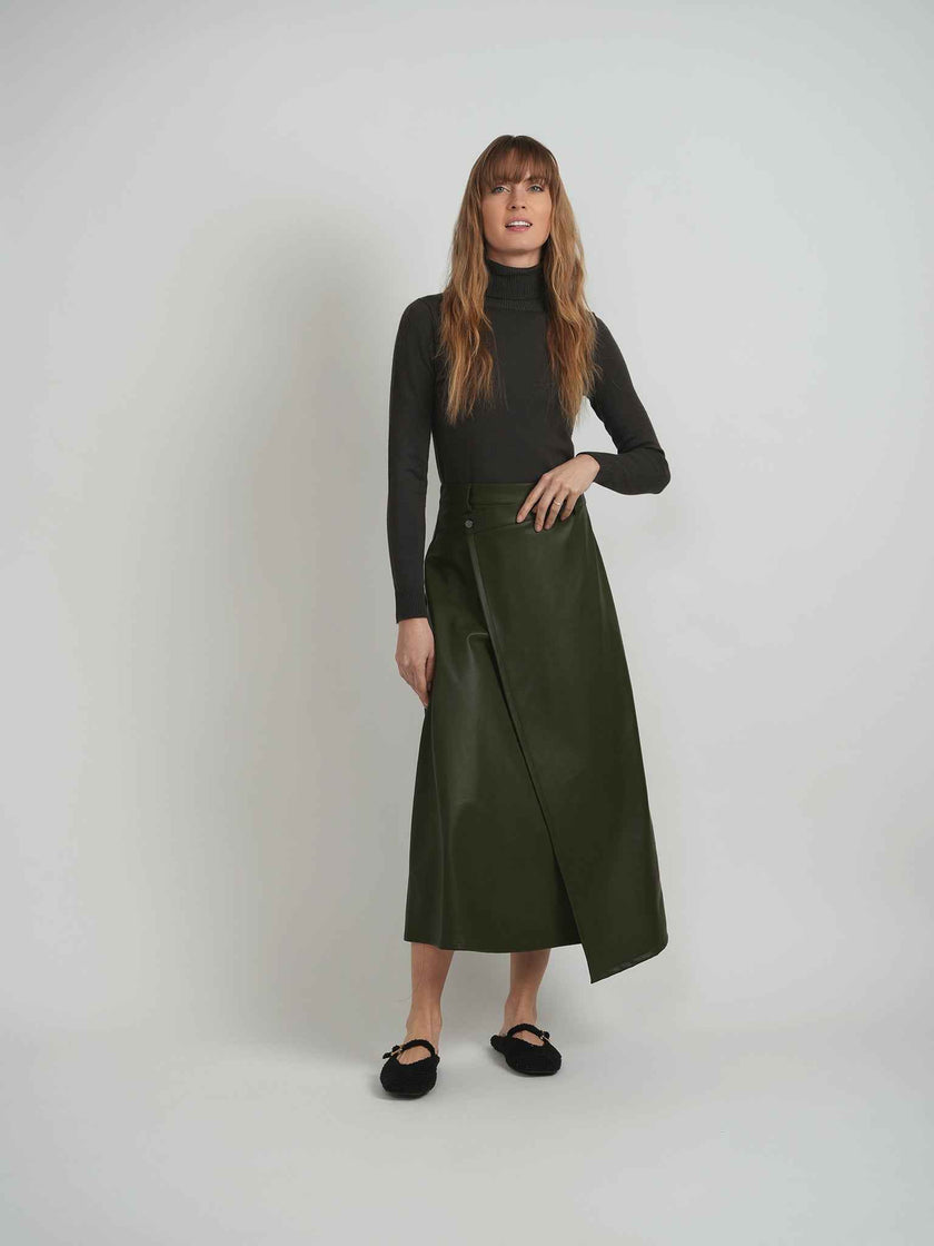Leather Wrap Midi Skirt