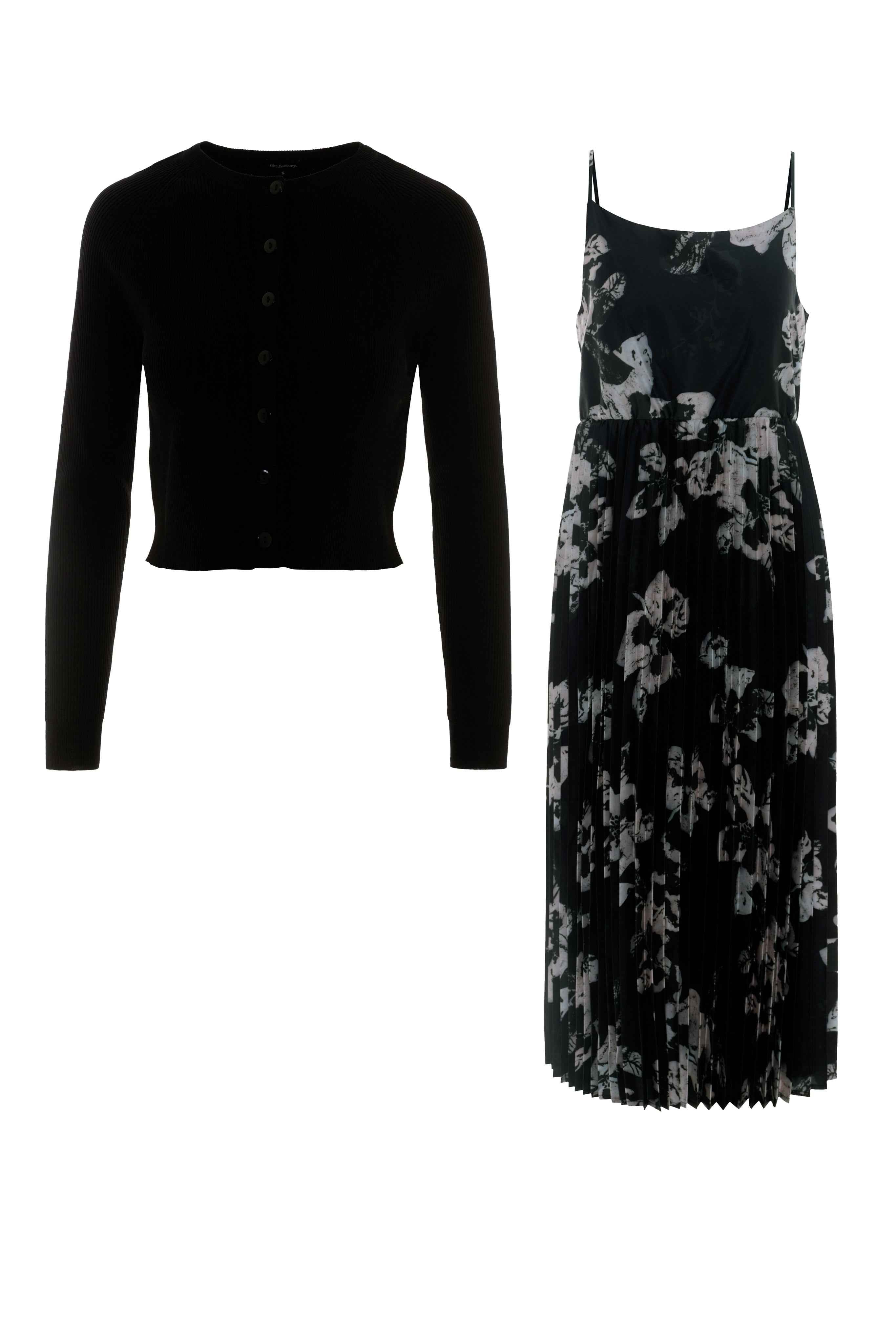 Midi Pleated Jumper with Cropped Cardigan