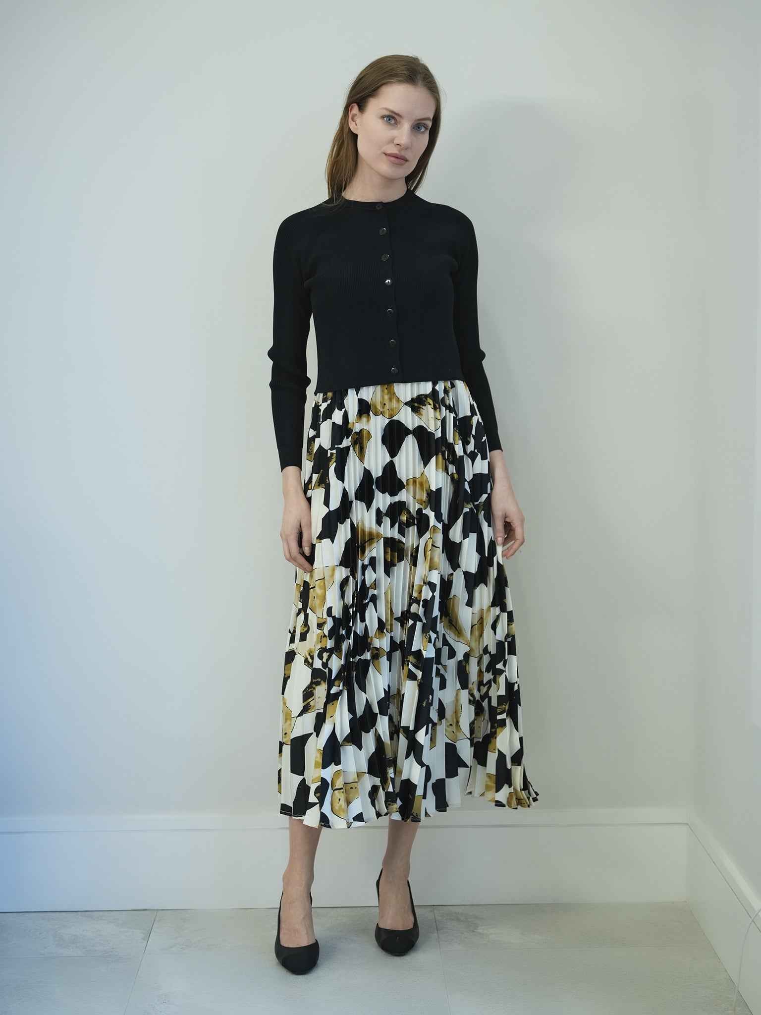 Midi Pleated Jumper with Cropped Cardigan