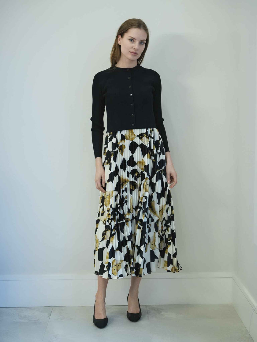 Midi Pleated Jumper with Cropped Cardigan