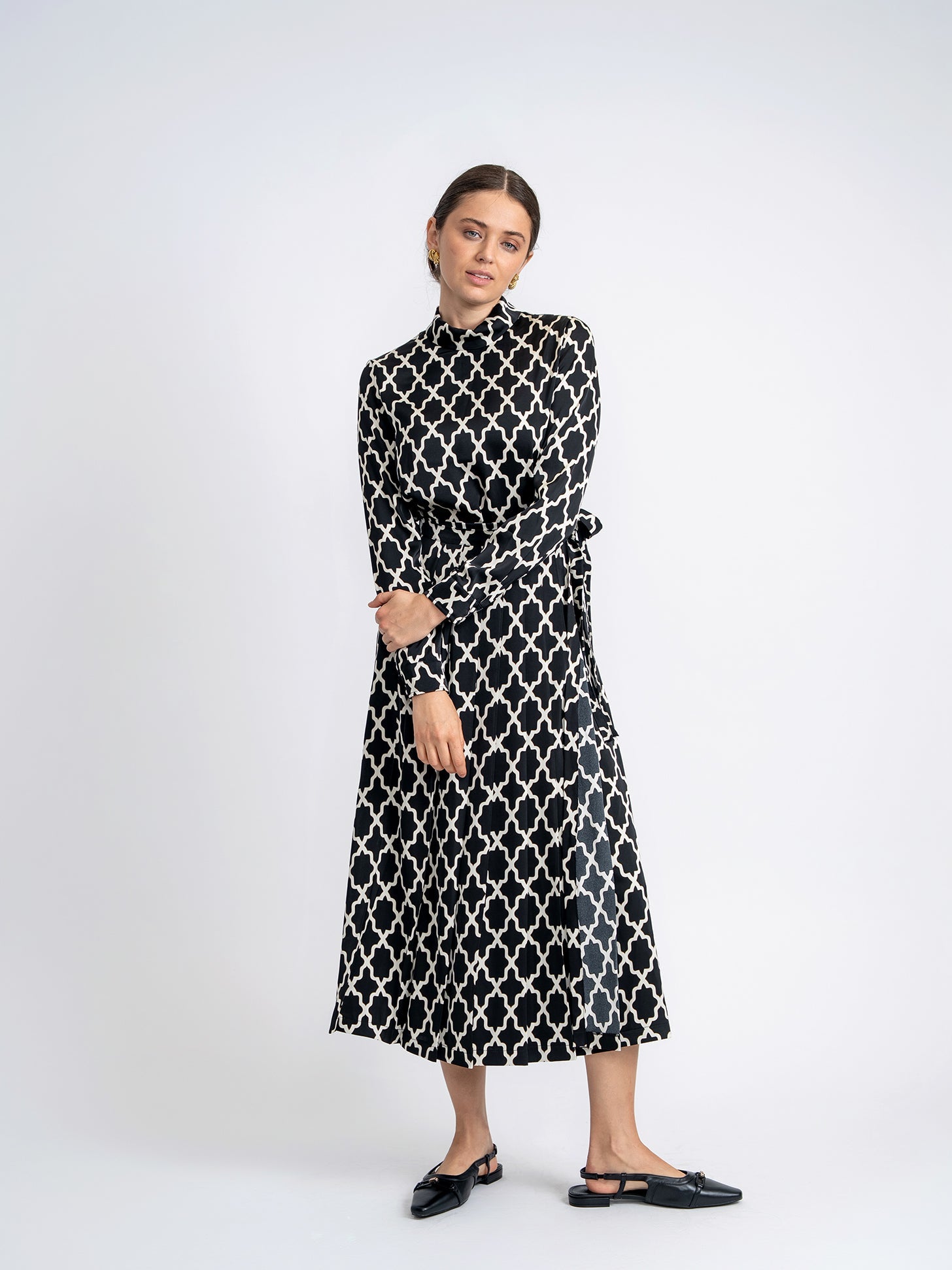 Pleated Printed Wrap Skirt