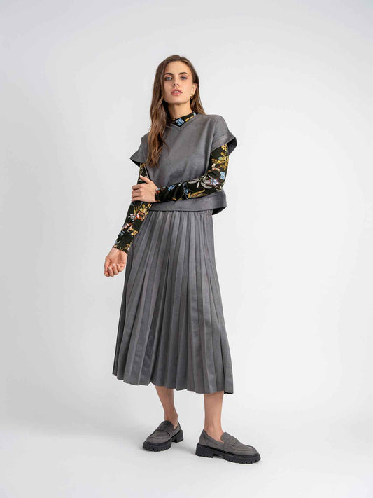 Suede Midi Pleated Skirt