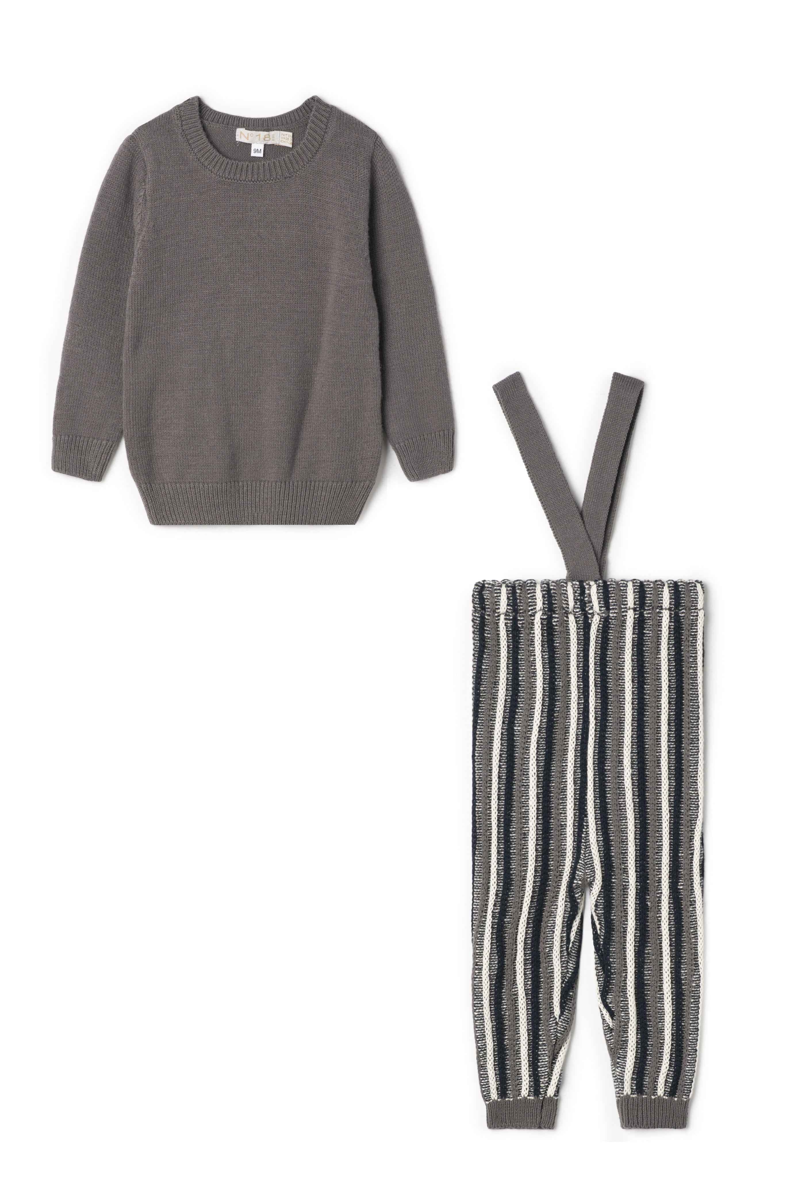 Stripped Overall Sweater Set