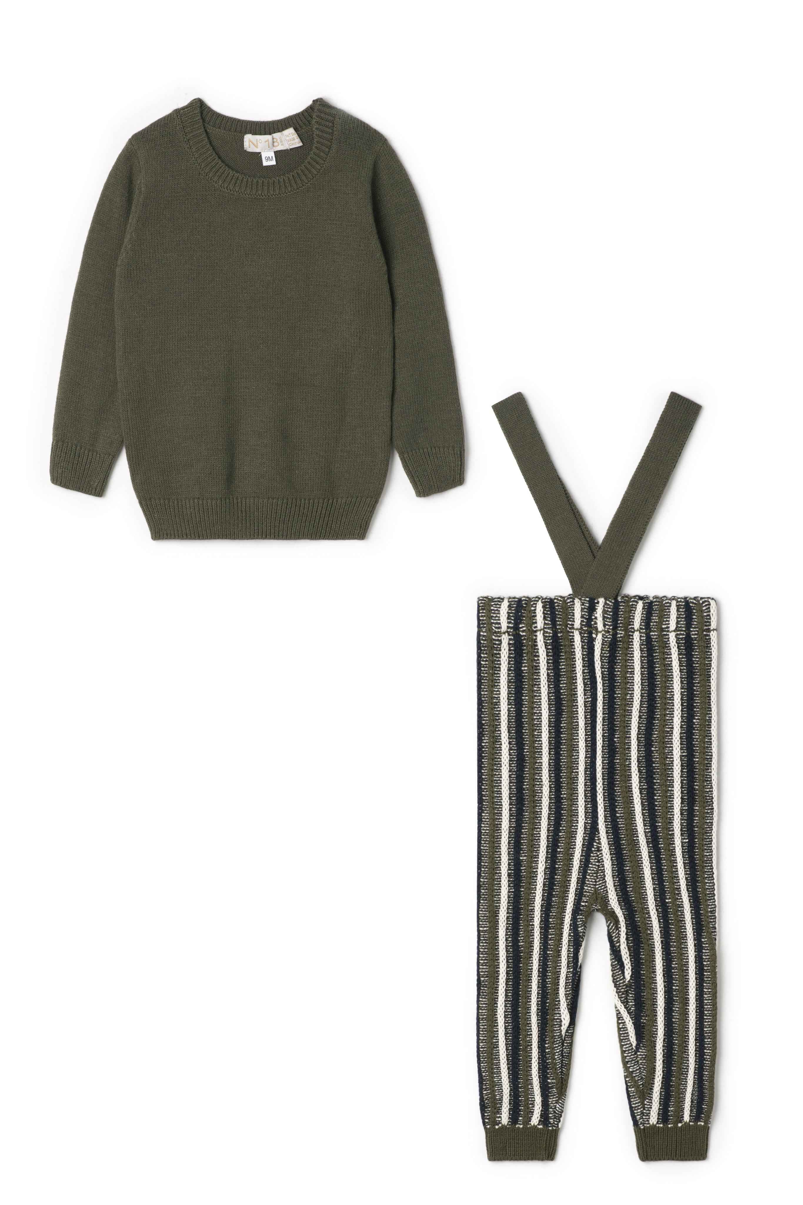 Stripped Overall Sweater Set