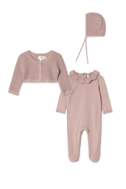 Waffle Knit Onesie Cardigan Set