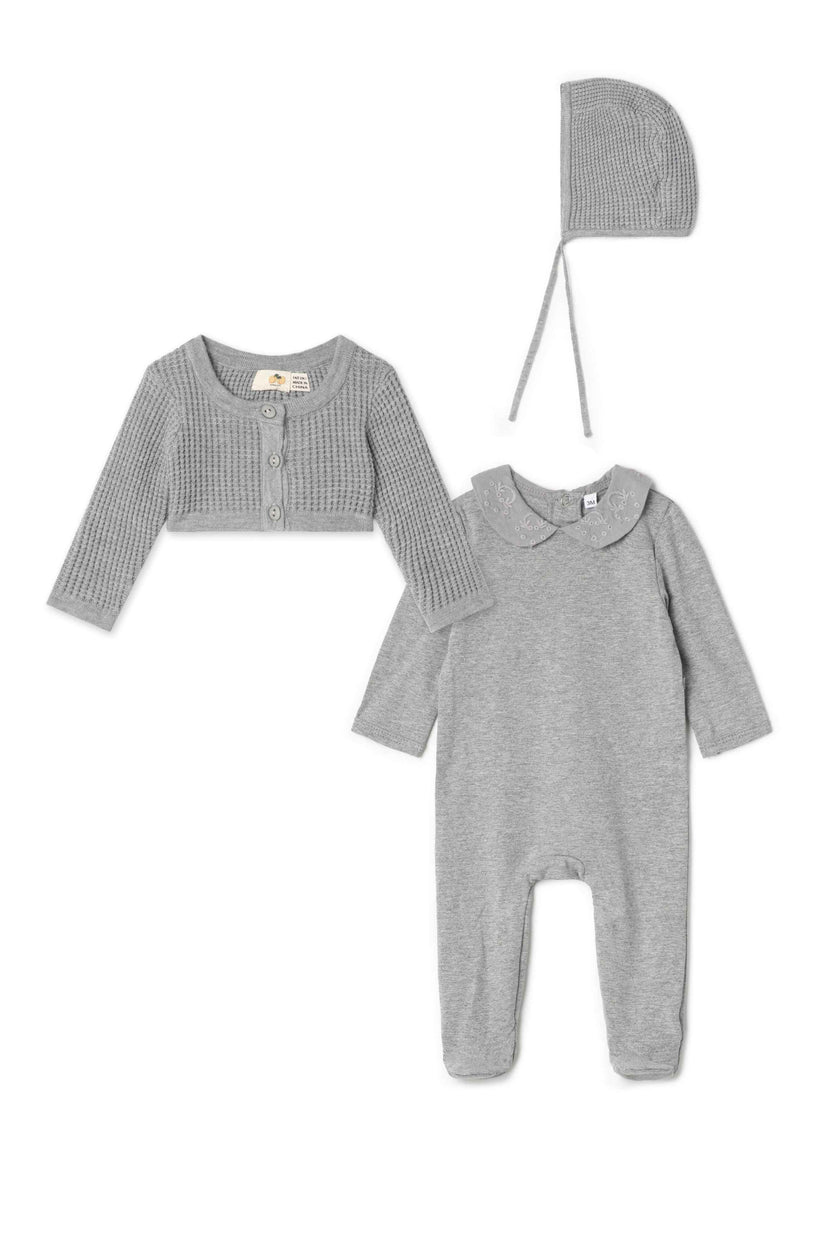 Waffle Knit Onesie Cardigan Set