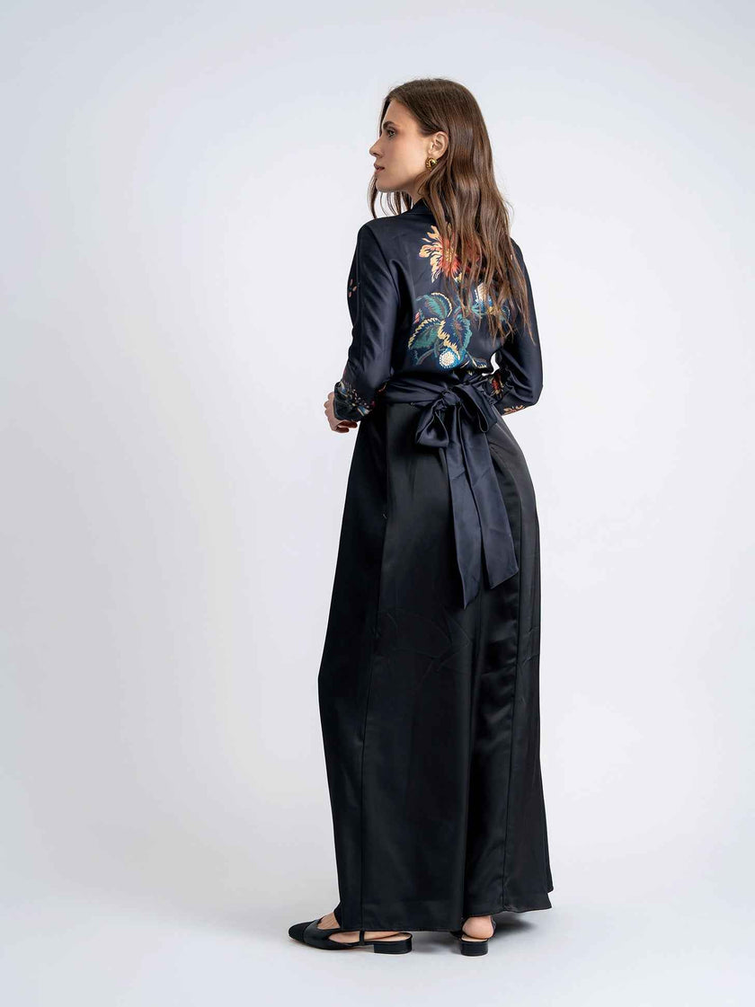 Satin Print Wrap Blouse