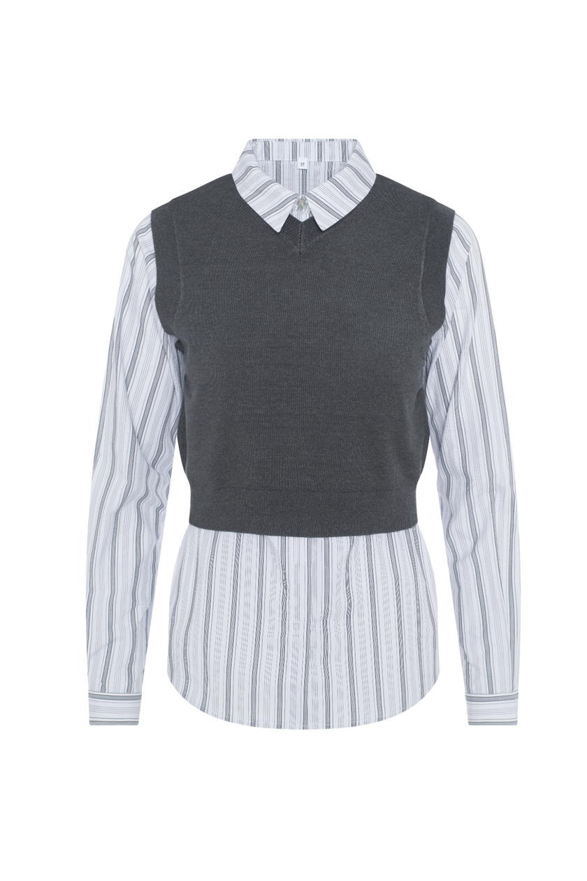 Knit Vest with Stripped Shirt