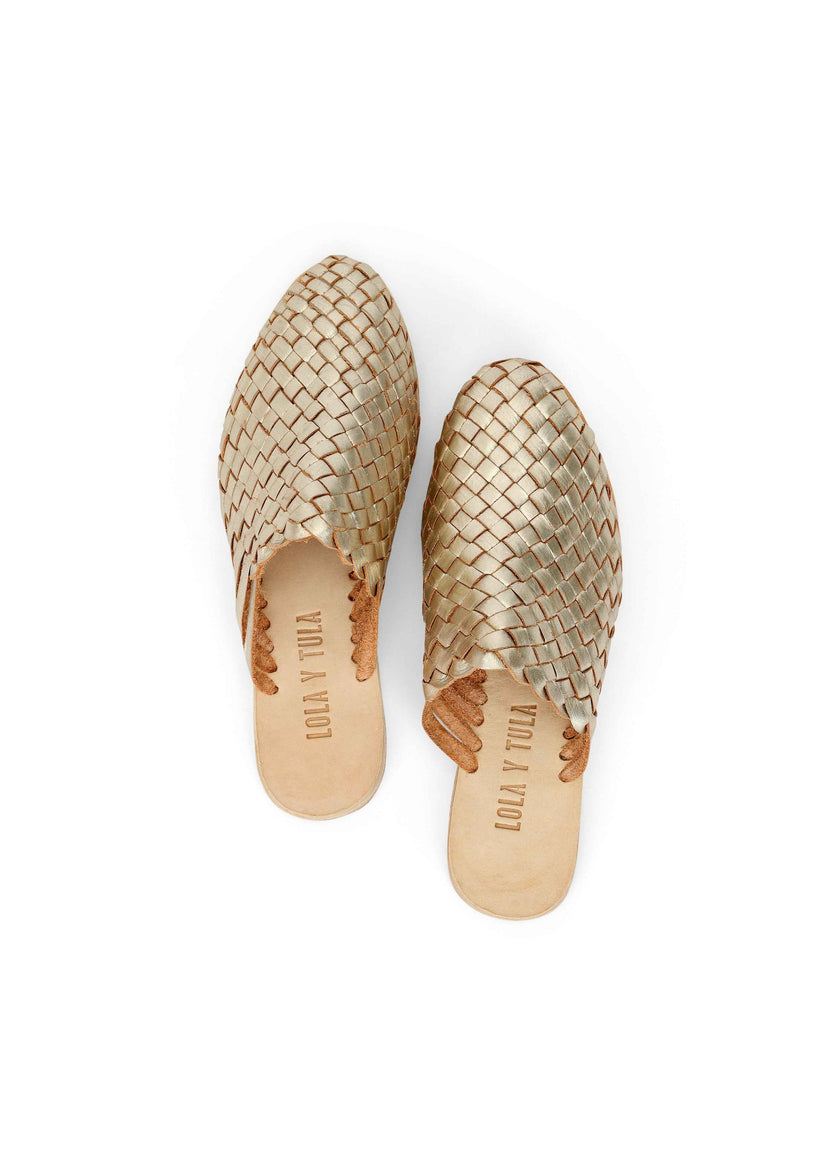 The Luisa Leather Slides Gold