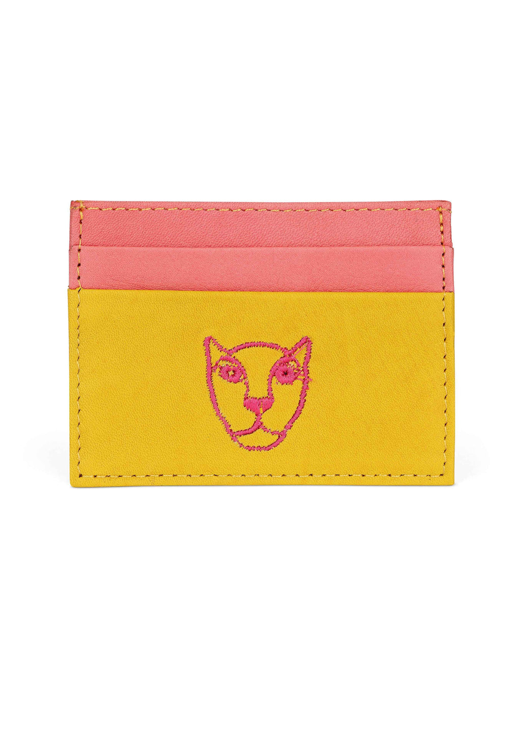 Jaguar Leather Card Holder Wallet Yellow and Pink