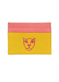 Jaguar Leather Card Holder Wallet Yellow and Pink