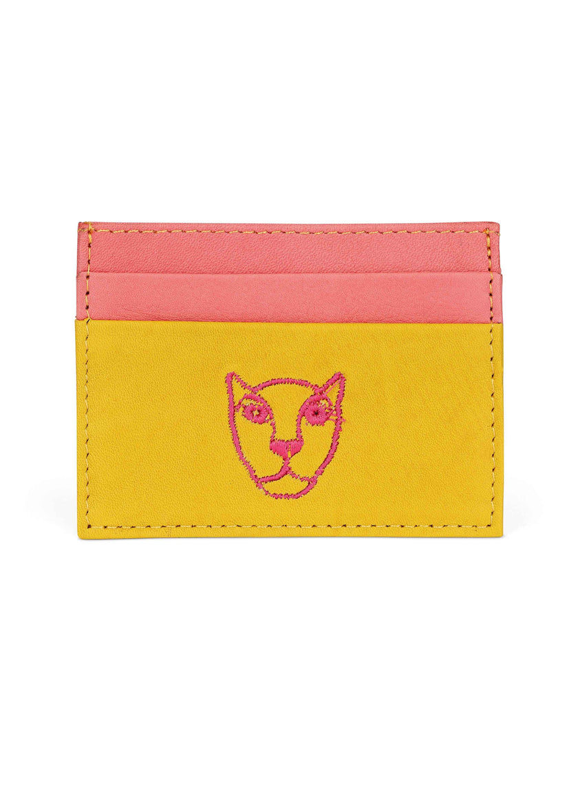 Jaguar Leather Card Holder Wallet Yellow and Pink
