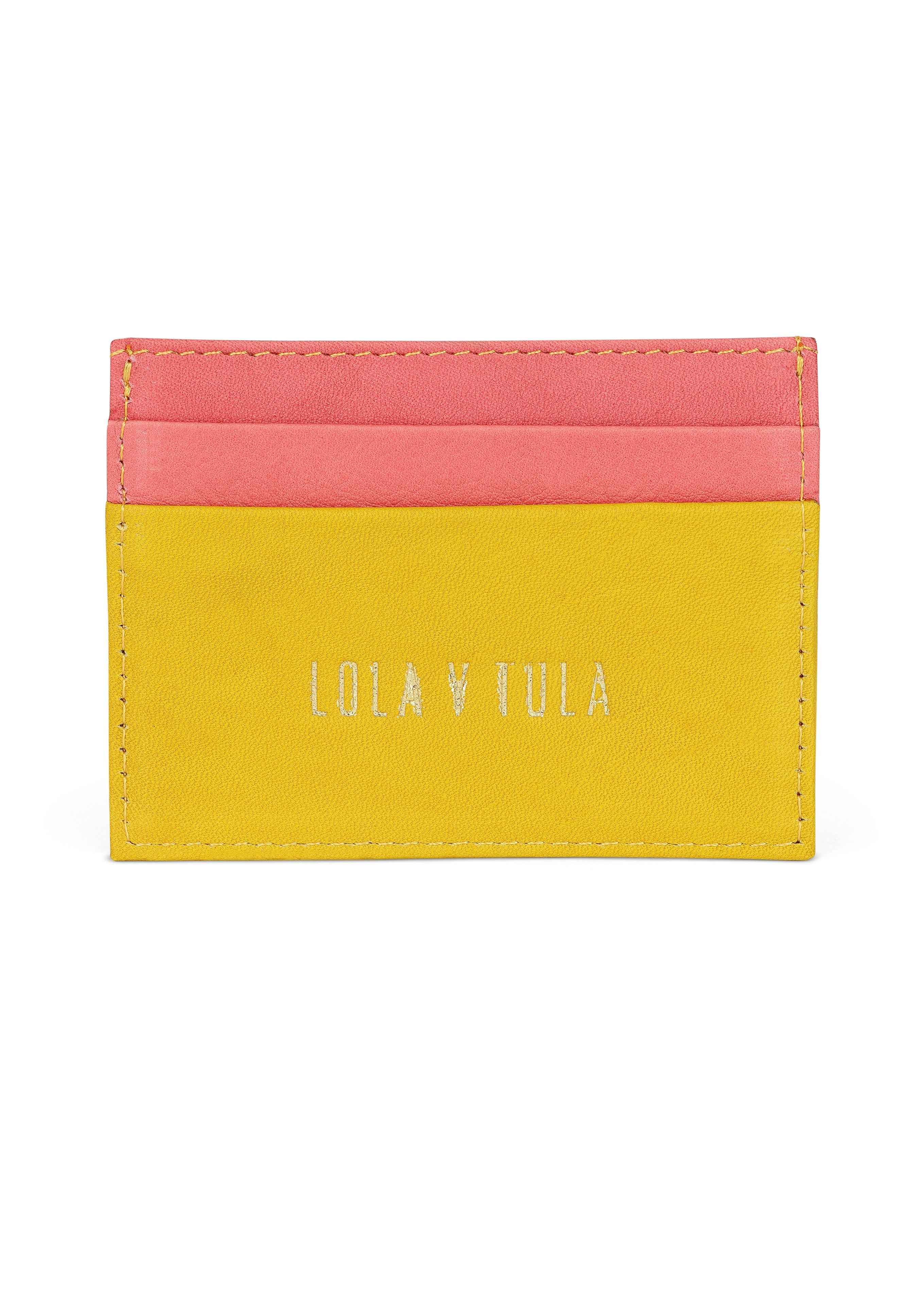 Jaguar Leather Card Holder Wallet Yellow and Pink