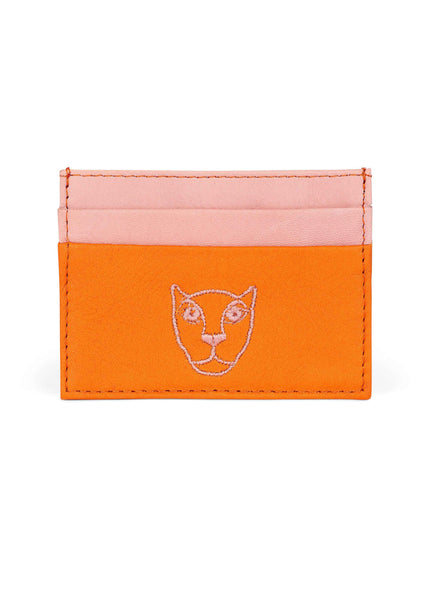 Jaguar Leather Card Holder Wallet Pink and Orange
