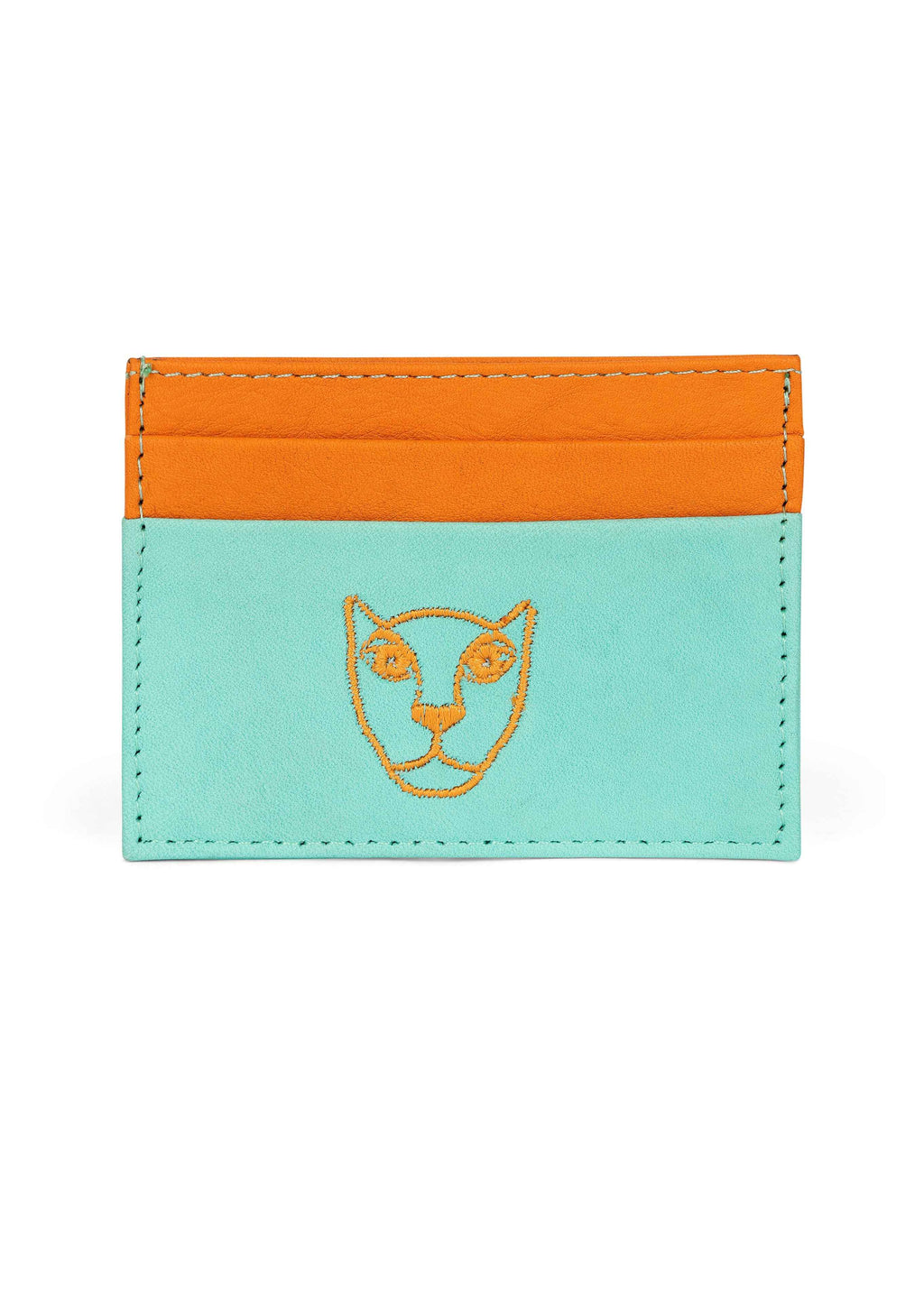 Jaguar Leather Card Holder Wallet Orange and Mint