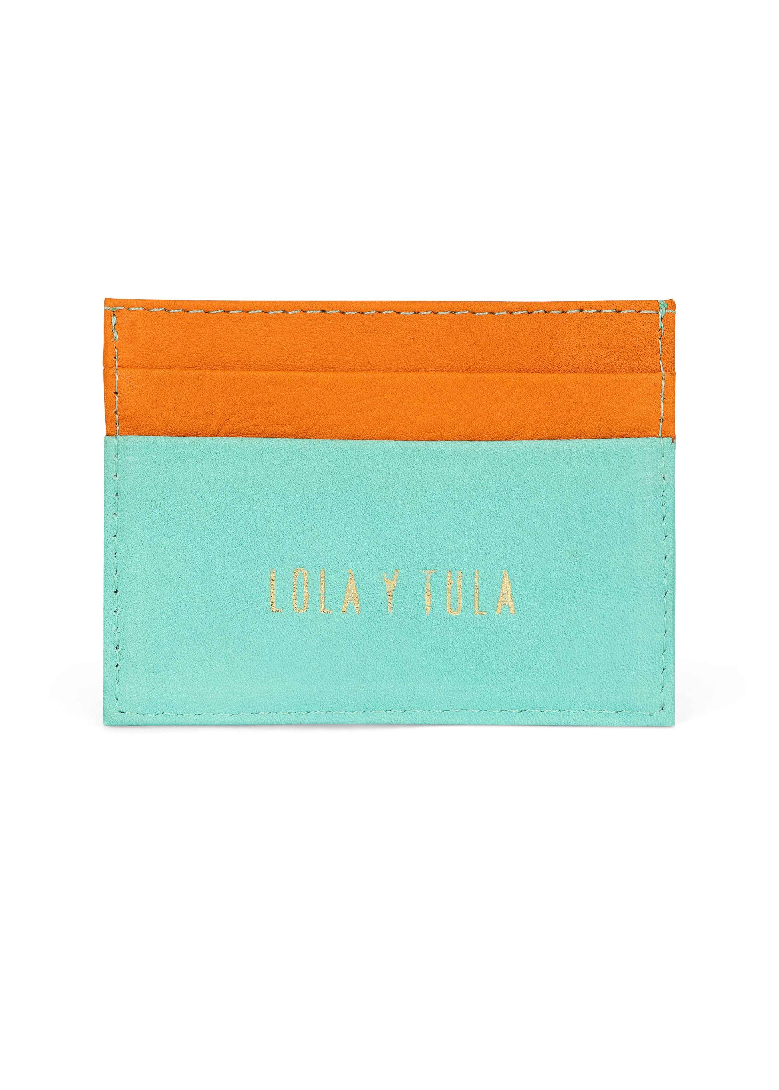 Jaguar Leather Card Holder Wallet Orange and Mint