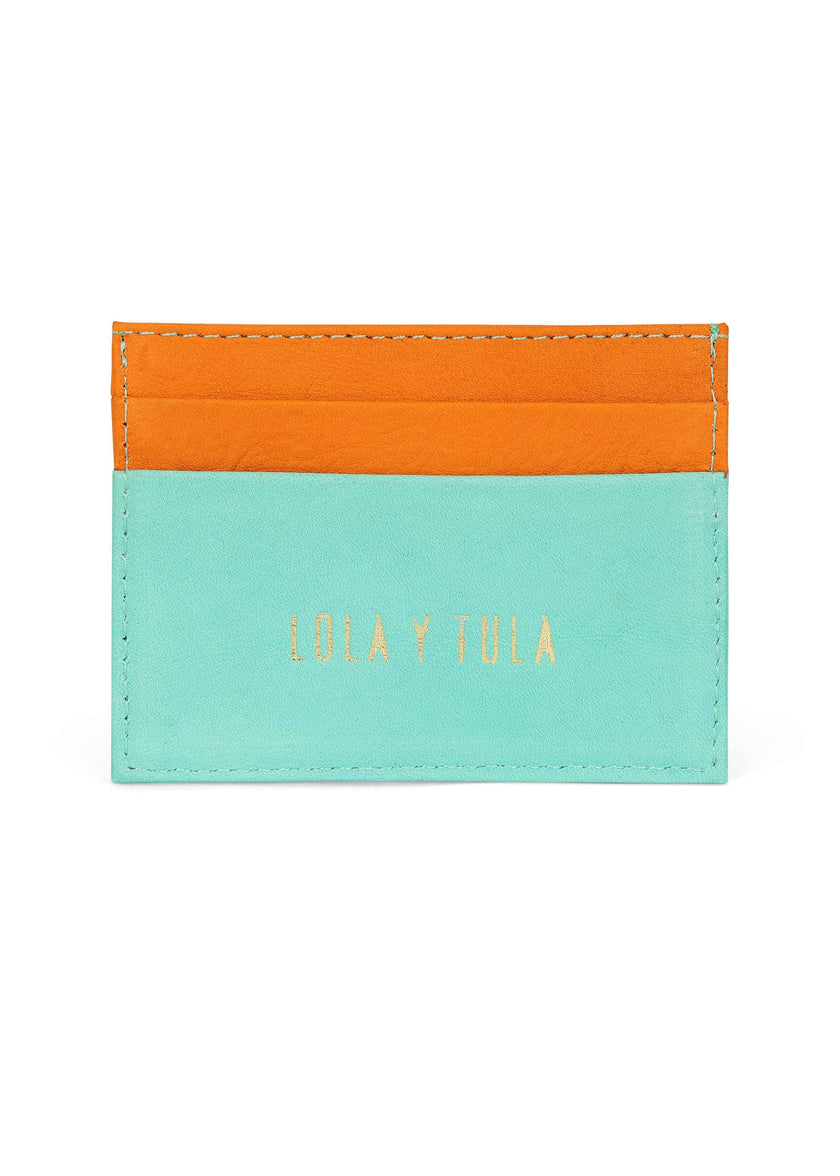 Jaguar Leather Card Holder Wallet Orange and Mint