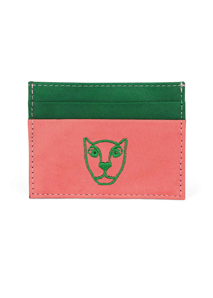 Jaguar Leather Card Holder Wallet Pink + Green