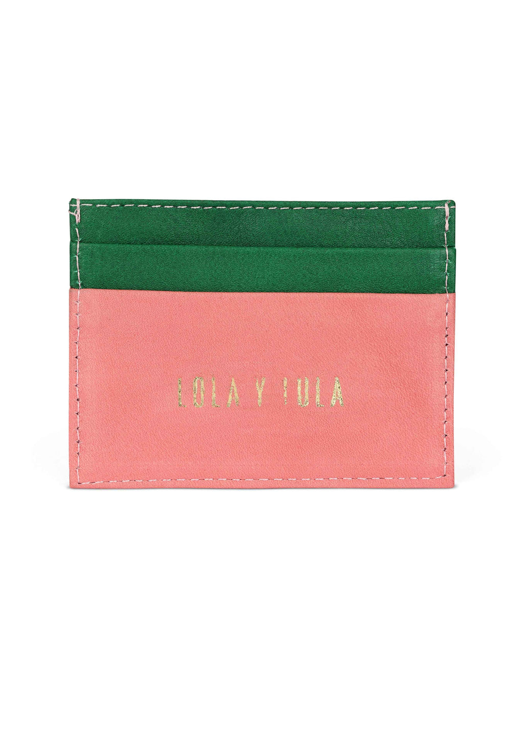 Jaguar Leather Card Holder Wallet Pink + Green