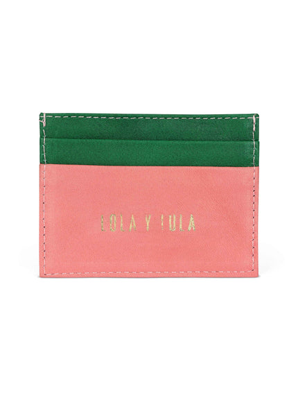 Jaguar Leather Card Holder Wallet Pink + Green