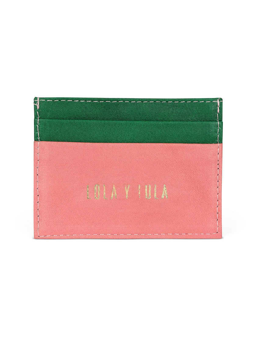 Jaguar Leather Card Holder Wallet Pink + Green