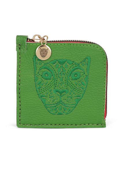 Jaguar Embroidered Zip Around Wallet Green