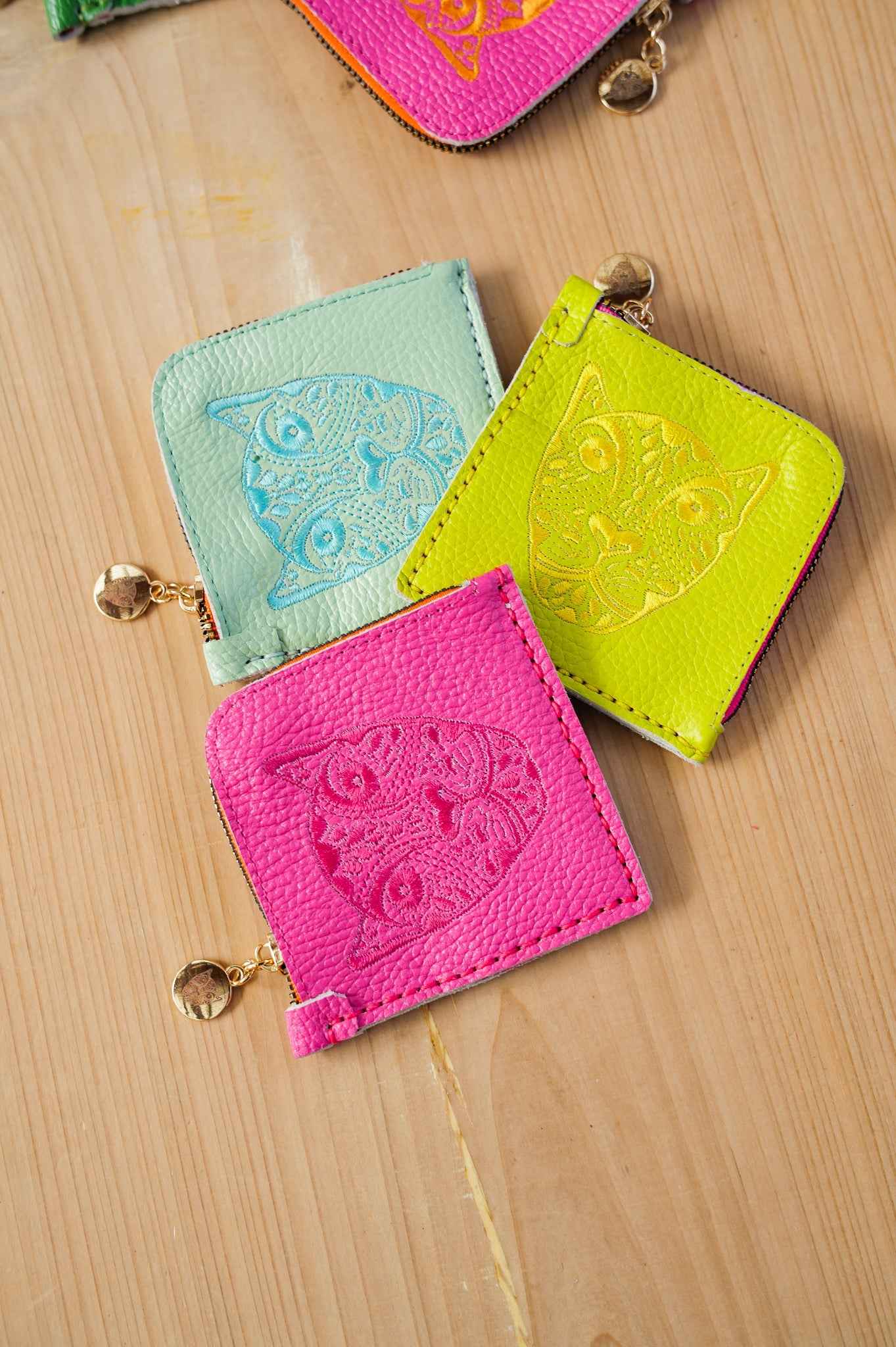 Jaguar Embroidered Zip Around Wallet Hot Pink With Orange