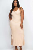 Plus Size Ribbed Side Slit Long Cami Maxi Dress - Pikemla
