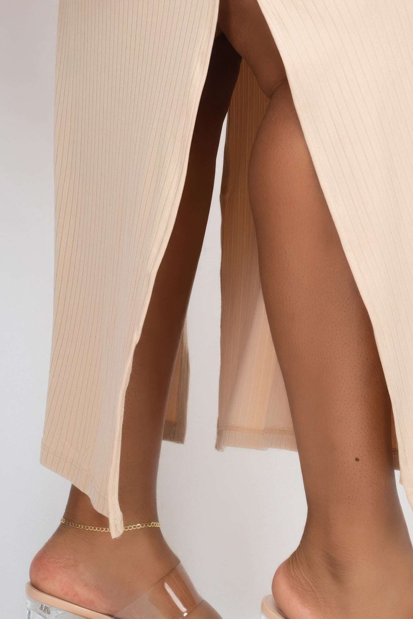 Plus Size Ribbed Side Slit Long Cami Maxi Dress - Pikemla