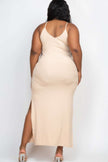 Plus Size Ribbed Side Slit Long Cami Maxi Dress - Pikemla