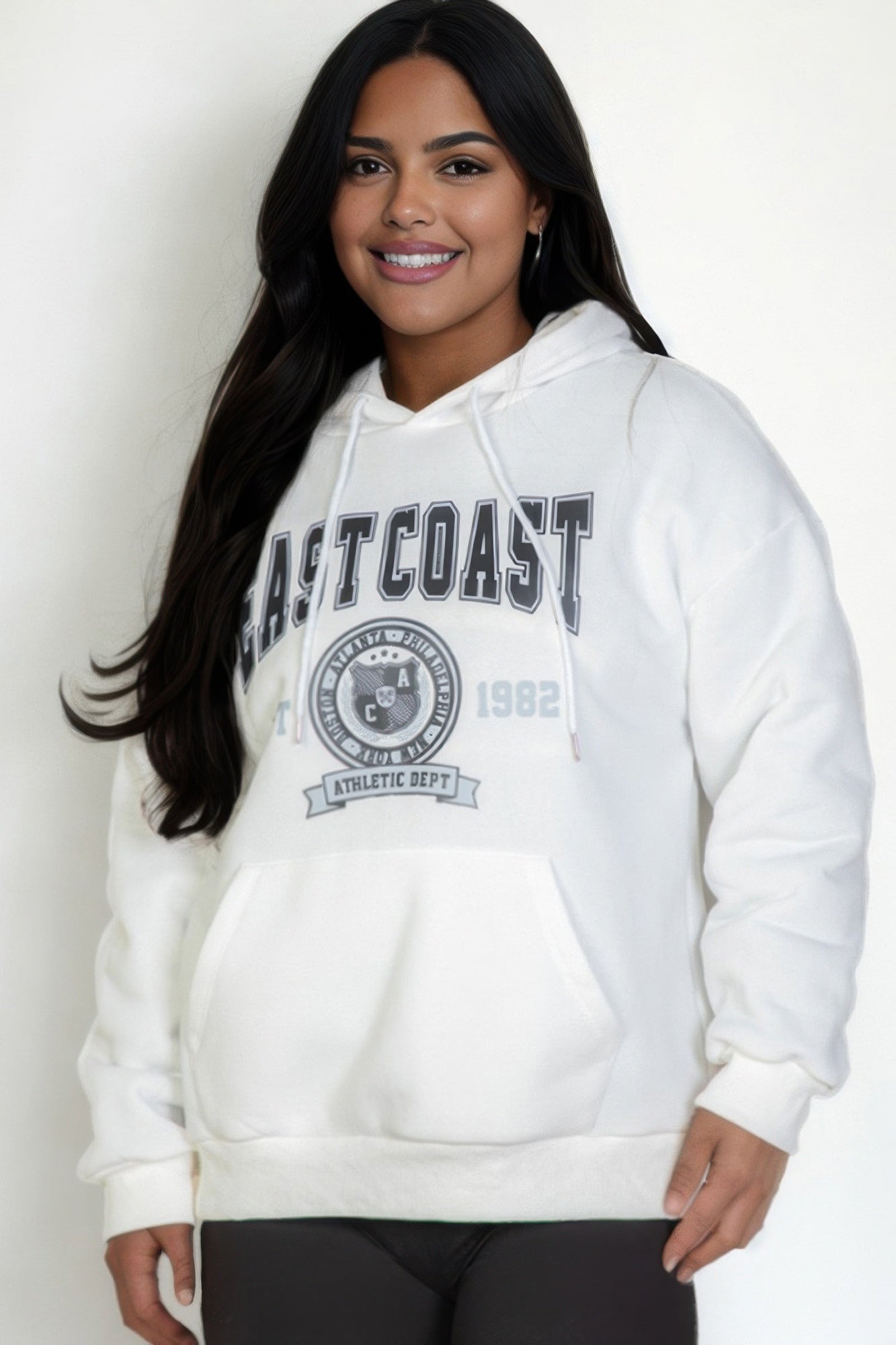 Plus Size Graphic Kangaroo Pocket Drawstring Hoodie - Pikemla