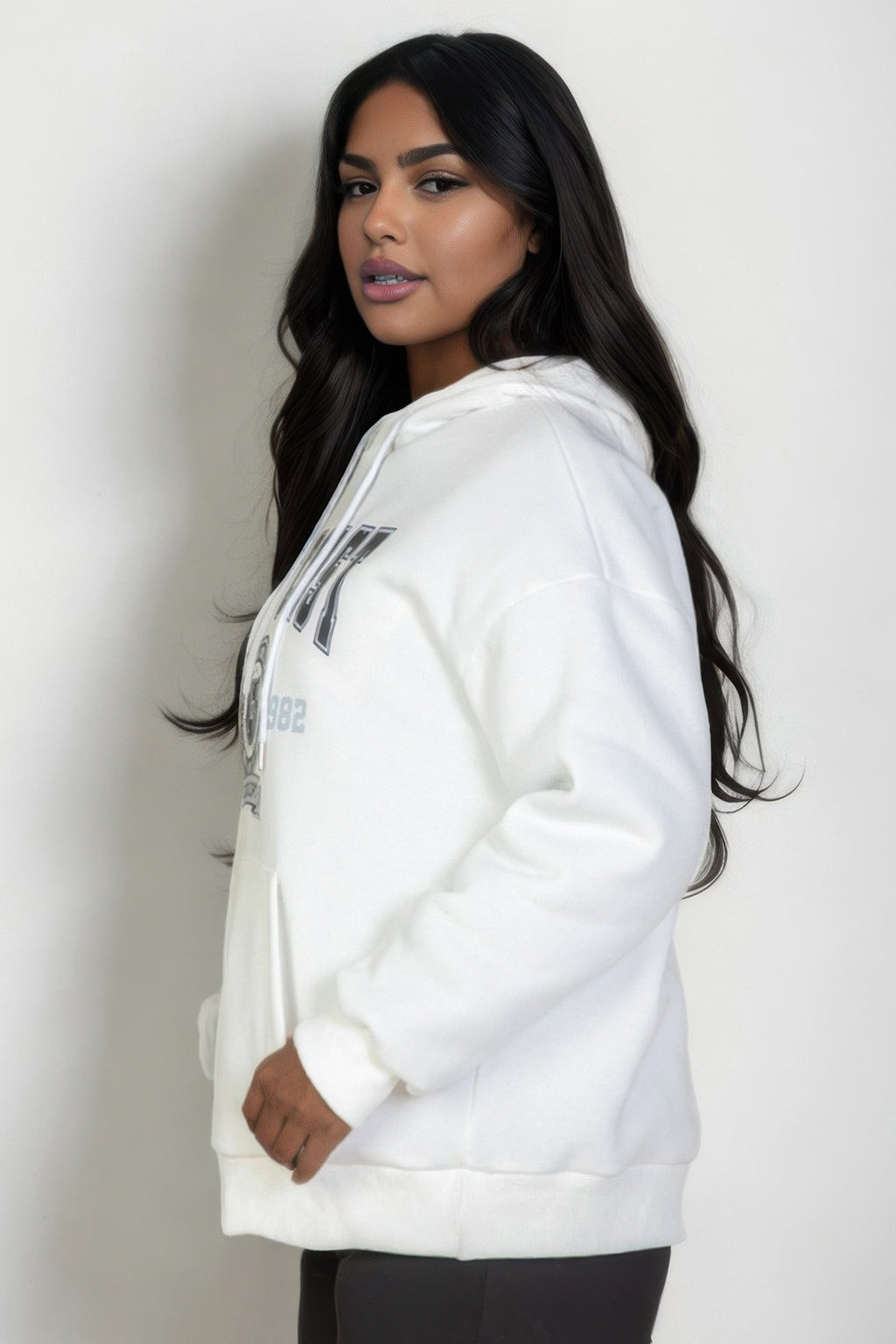 Plus Size Graphic Kangaroo Pocket Drawstring Hoodie - Pikemla
