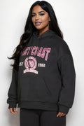 Plus Size Graphic Kangaroo Pocket Drawstring Hoodie - Pikemla