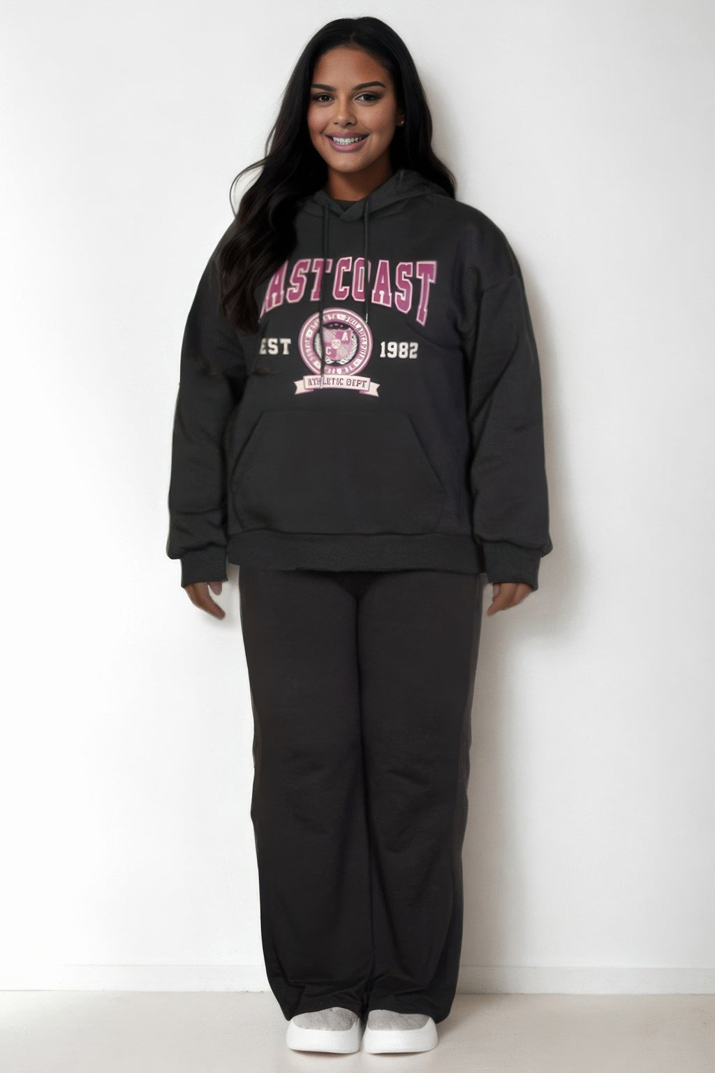 Plus Size Graphic Kangaroo Pocket Drawstring Hoodie - Pikemla